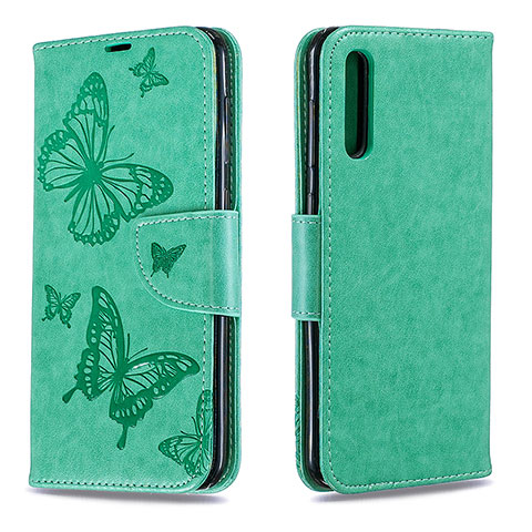 Handytasche Stand Schutzhülle Flip Leder Hülle Schmetterling B01F für Samsung Galaxy A50 Grün