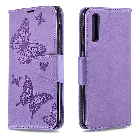 Handytasche Stand Schutzhülle Flip Leder Hülle Schmetterling B01F für Samsung Galaxy A50S Helles Lila