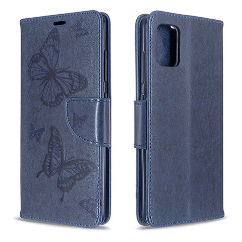 Handytasche Stand Schutzhülle Flip Leder Hülle Schmetterling B01F für Samsung Galaxy A51 4G Blau