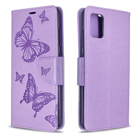 Handytasche Stand Schutzhülle Flip Leder Hülle Schmetterling B01F für Samsung Galaxy A51 4G Helles Lila