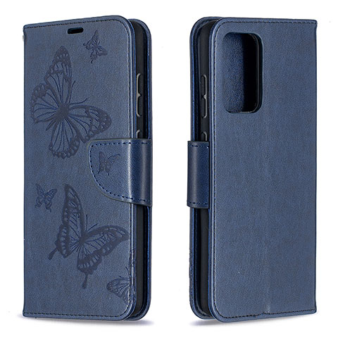 Handytasche Stand Schutzhülle Flip Leder Hülle Schmetterling B01F für Samsung Galaxy A52 4G Blau