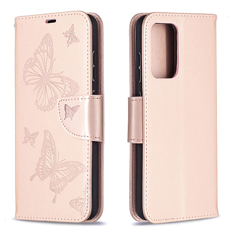 Handytasche Stand Schutzhülle Flip Leder Hülle Schmetterling B01F für Samsung Galaxy A52 4G Rosegold