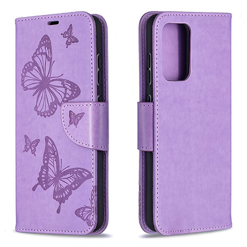 Handytasche Stand Schutzhülle Flip Leder Hülle Schmetterling B01F für Samsung Galaxy A52s 5G Helles Lila