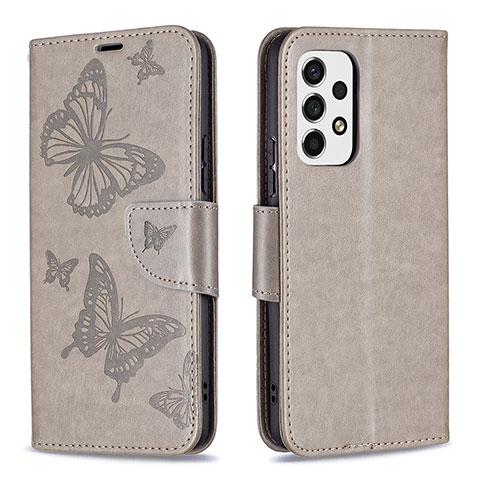 Handytasche Stand Schutzhülle Flip Leder Hülle Schmetterling B01F für Samsung Galaxy A53 5G Grau