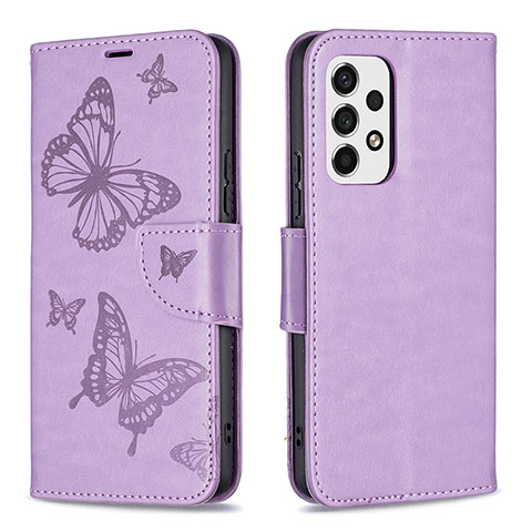 Handytasche Stand Schutzhülle Flip Leder Hülle Schmetterling B01F für Samsung Galaxy A53 5G Helles Lila