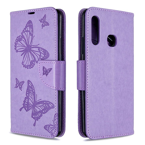 Handytasche Stand Schutzhülle Flip Leder Hülle Schmetterling B01F für Samsung Galaxy A70E Helles Lila