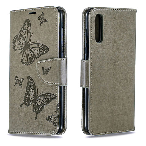 Handytasche Stand Schutzhülle Flip Leder Hülle Schmetterling B01F für Samsung Galaxy A70S Grau