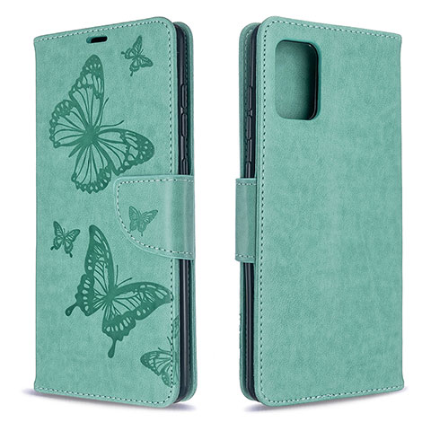 Handytasche Stand Schutzhülle Flip Leder Hülle Schmetterling B01F für Samsung Galaxy A71 4G A715 Grün