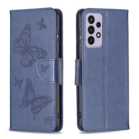 Handytasche Stand Schutzhülle Flip Leder Hülle Schmetterling B01F für Samsung Galaxy A73 5G Blau