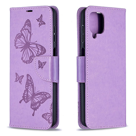 Handytasche Stand Schutzhülle Flip Leder Hülle Schmetterling B01F für Samsung Galaxy F12 Helles Lila