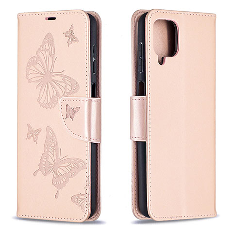 Handytasche Stand Schutzhülle Flip Leder Hülle Schmetterling B01F für Samsung Galaxy F12 Rosegold