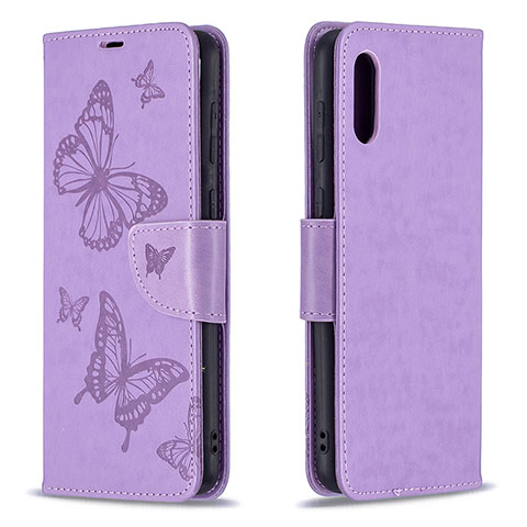 Handytasche Stand Schutzhülle Flip Leder Hülle Schmetterling B01F für Samsung Galaxy M02 Helles Lila