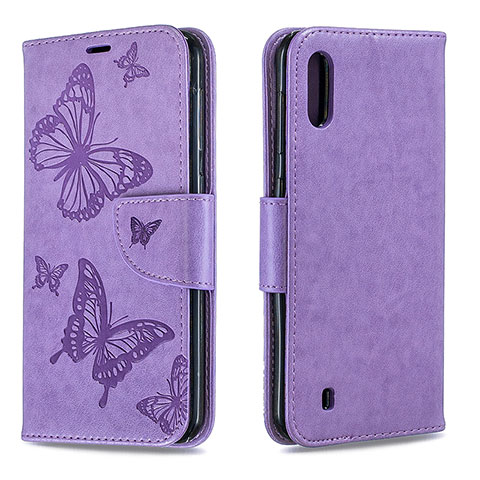 Handytasche Stand Schutzhülle Flip Leder Hülle Schmetterling B01F für Samsung Galaxy M10 Helles Lila