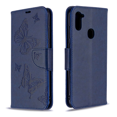 Handytasche Stand Schutzhülle Flip Leder Hülle Schmetterling B01F für Samsung Galaxy M11 Blau