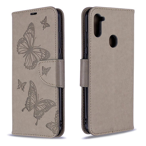 Handytasche Stand Schutzhülle Flip Leder Hülle Schmetterling B01F für Samsung Galaxy M11 Grau