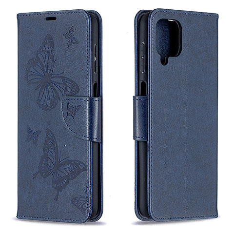 Handytasche Stand Schutzhülle Flip Leder Hülle Schmetterling B01F für Samsung Galaxy M12 Blau