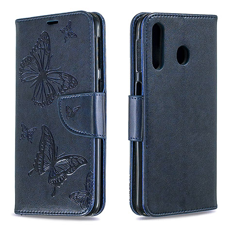 Handytasche Stand Schutzhülle Flip Leder Hülle Schmetterling B01F für Samsung Galaxy M30 Blau