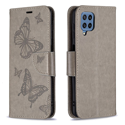 Handytasche Stand Schutzhülle Flip Leder Hülle Schmetterling B01F für Samsung Galaxy M32 4G Grau