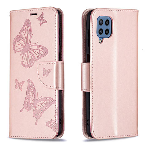 Handytasche Stand Schutzhülle Flip Leder Hülle Schmetterling B01F für Samsung Galaxy M32 4G Rosegold