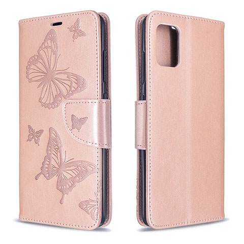 Handytasche Stand Schutzhülle Flip Leder Hülle Schmetterling B01F für Samsung Galaxy M40S Rosegold