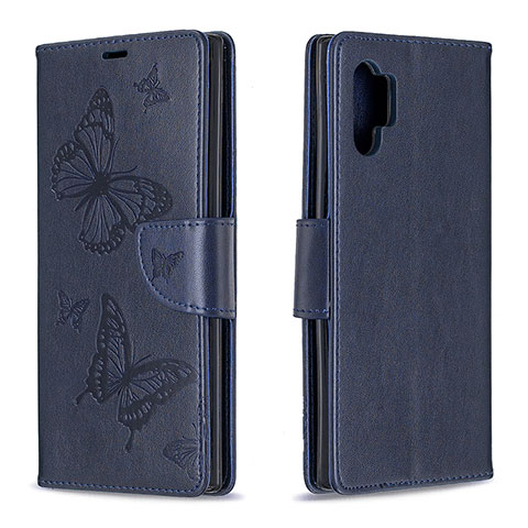 Handytasche Stand Schutzhülle Flip Leder Hülle Schmetterling B01F für Samsung Galaxy Note 10 Plus 5G Blau