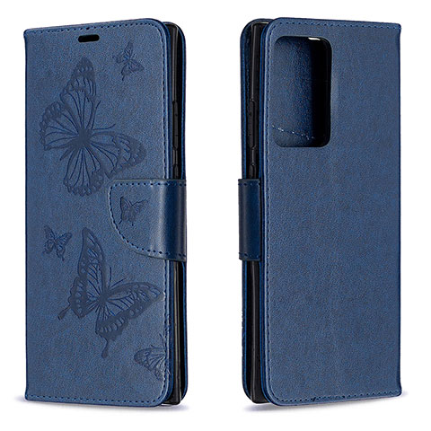 Handytasche Stand Schutzhülle Flip Leder Hülle Schmetterling B01F für Samsung Galaxy Note 20 Ultra 5G Blau