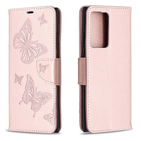 Handytasche Stand Schutzhülle Flip Leder Hülle Schmetterling B01F für Samsung Galaxy Note 20 Ultra 5G Rosegold