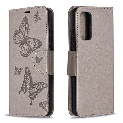 Handytasche Stand Schutzhülle Flip Leder Hülle Schmetterling B01F für Samsung Galaxy S20 Lite 5G Grau