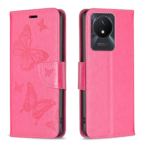 Handytasche Stand Schutzhülle Flip Leder Hülle Schmetterling B01F für Vivo Y02A Pink