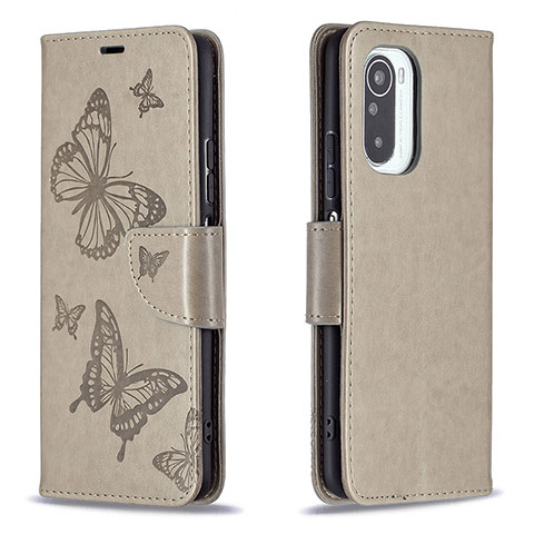 Handytasche Stand Schutzhülle Flip Leder Hülle Schmetterling B01F für Xiaomi Mi 11i 5G Grau