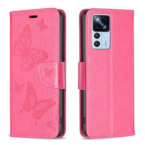 Handytasche Stand Schutzhülle Flip Leder Hülle Schmetterling B01F für Xiaomi Mi 12T Pro 5G Pink