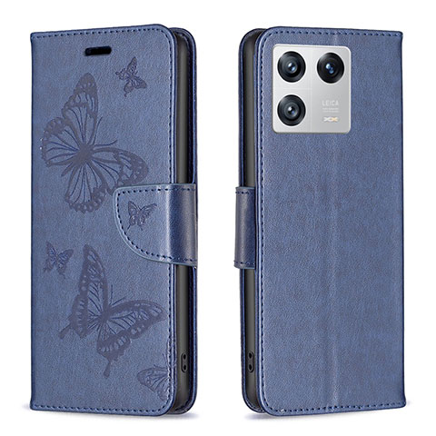 Handytasche Stand Schutzhülle Flip Leder Hülle Schmetterling B01F für Xiaomi Mi 13 5G Blau