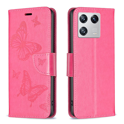 Handytasche Stand Schutzhülle Flip Leder Hülle Schmetterling B01F für Xiaomi Mi 13 Pro 5G Pink