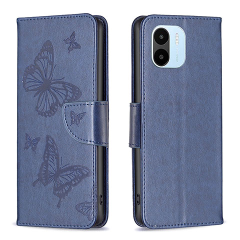 Handytasche Stand Schutzhülle Flip Leder Hülle Schmetterling B01F für Xiaomi Poco C50 Blau