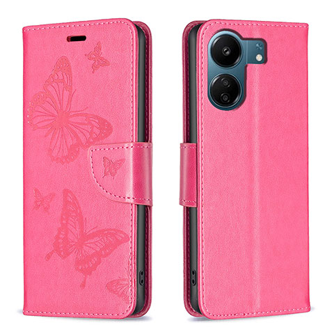 Handytasche Stand Schutzhülle Flip Leder Hülle Schmetterling B01F für Xiaomi Poco C65 Pink