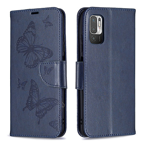 Handytasche Stand Schutzhülle Flip Leder Hülle Schmetterling B01F für Xiaomi POCO M3 Pro 5G Blau