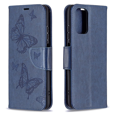 Handytasche Stand Schutzhülle Flip Leder Hülle Schmetterling B01F für Xiaomi Poco M5S Blau