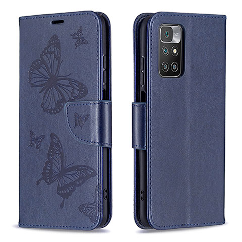 Handytasche Stand Schutzhülle Flip Leder Hülle Schmetterling B01F für Xiaomi Redmi 10 (2022) Blau