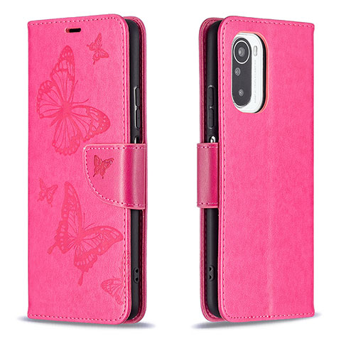 Handytasche Stand Schutzhülle Flip Leder Hülle Schmetterling B01F für Xiaomi Redmi K40 5G Pink