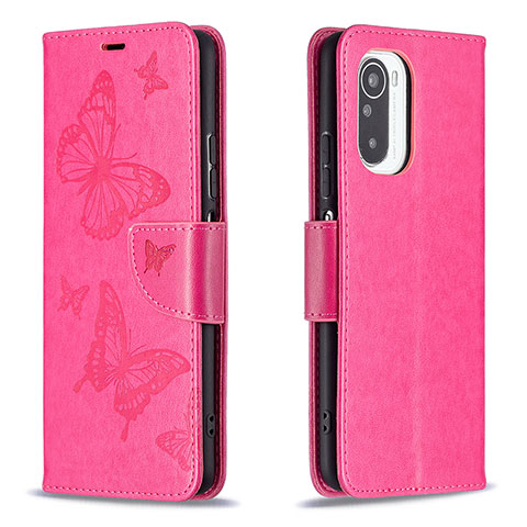 Handytasche Stand Schutzhülle Flip Leder Hülle Schmetterling B01F für Xiaomi Redmi K40 Pro+ Plus 5G Pink