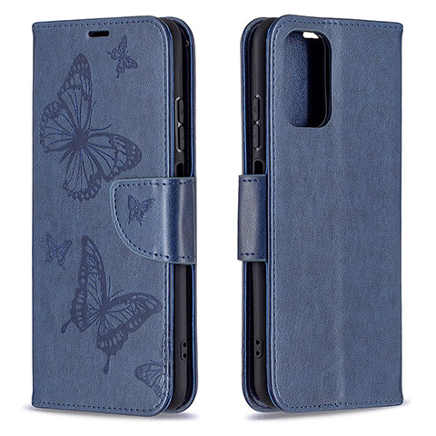 Handytasche Stand Schutzhülle Flip Leder Hülle Schmetterling B01F für Xiaomi Redmi Note 10 4G Blau