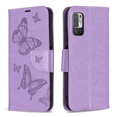 Handytasche Stand Schutzhülle Flip Leder Hülle Schmetterling B01F für Xiaomi Redmi Note 10 5G Helles Lila