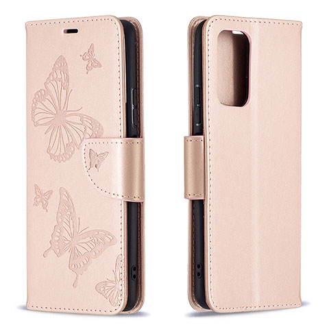 Handytasche Stand Schutzhülle Flip Leder Hülle Schmetterling B01F für Xiaomi Redmi Note 10 Pro 4G Rosegold