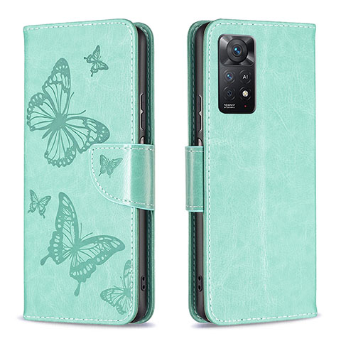 Handytasche Stand Schutzhülle Flip Leder Hülle Schmetterling B01F für Xiaomi Redmi Note 11 Pro 4G Grün