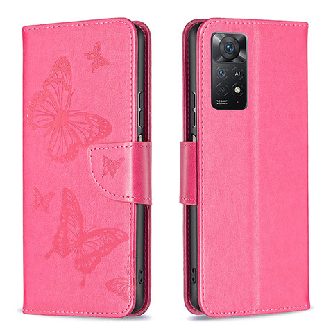 Handytasche Stand Schutzhülle Flip Leder Hülle Schmetterling B01F für Xiaomi Redmi Note 11 Pro 4G Pink