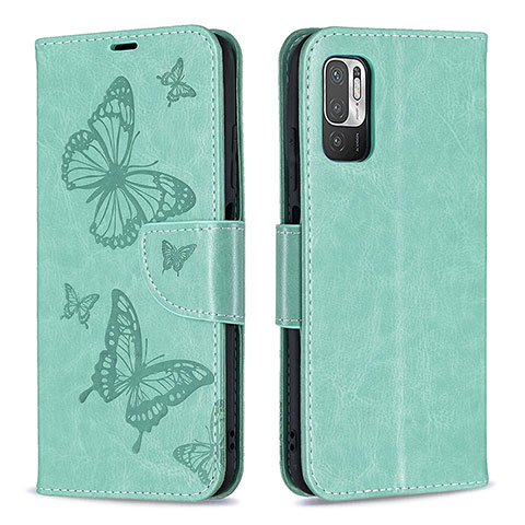 Handytasche Stand Schutzhülle Flip Leder Hülle Schmetterling B01F für Xiaomi Redmi Note 11 SE 5G Grün