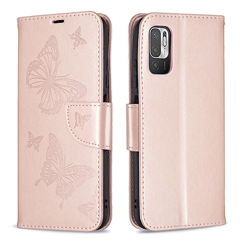 Handytasche Stand Schutzhülle Flip Leder Hülle Schmetterling B01F für Xiaomi Redmi Note 11 SE 5G Rosegold