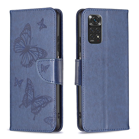 Handytasche Stand Schutzhülle Flip Leder Hülle Schmetterling B01F für Xiaomi Redmi Note 11S 4G Blau