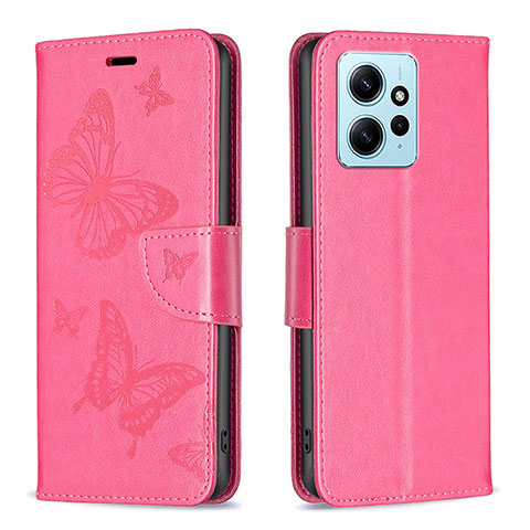 Handytasche Stand Schutzhülle Flip Leder Hülle Schmetterling B01F für Xiaomi Redmi Note 12 4G Pink