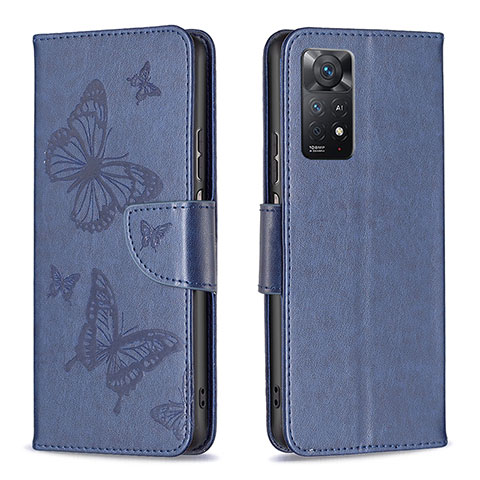 Handytasche Stand Schutzhülle Flip Leder Hülle Schmetterling B01F für Xiaomi Redmi Note 12 Pro 4G Blau